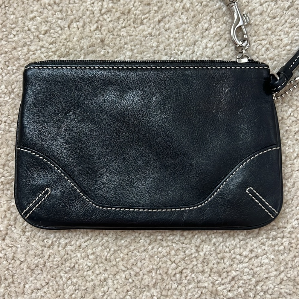 Coach Black Leather Wristlet with Contrast Stitching - Picture 5 of 10